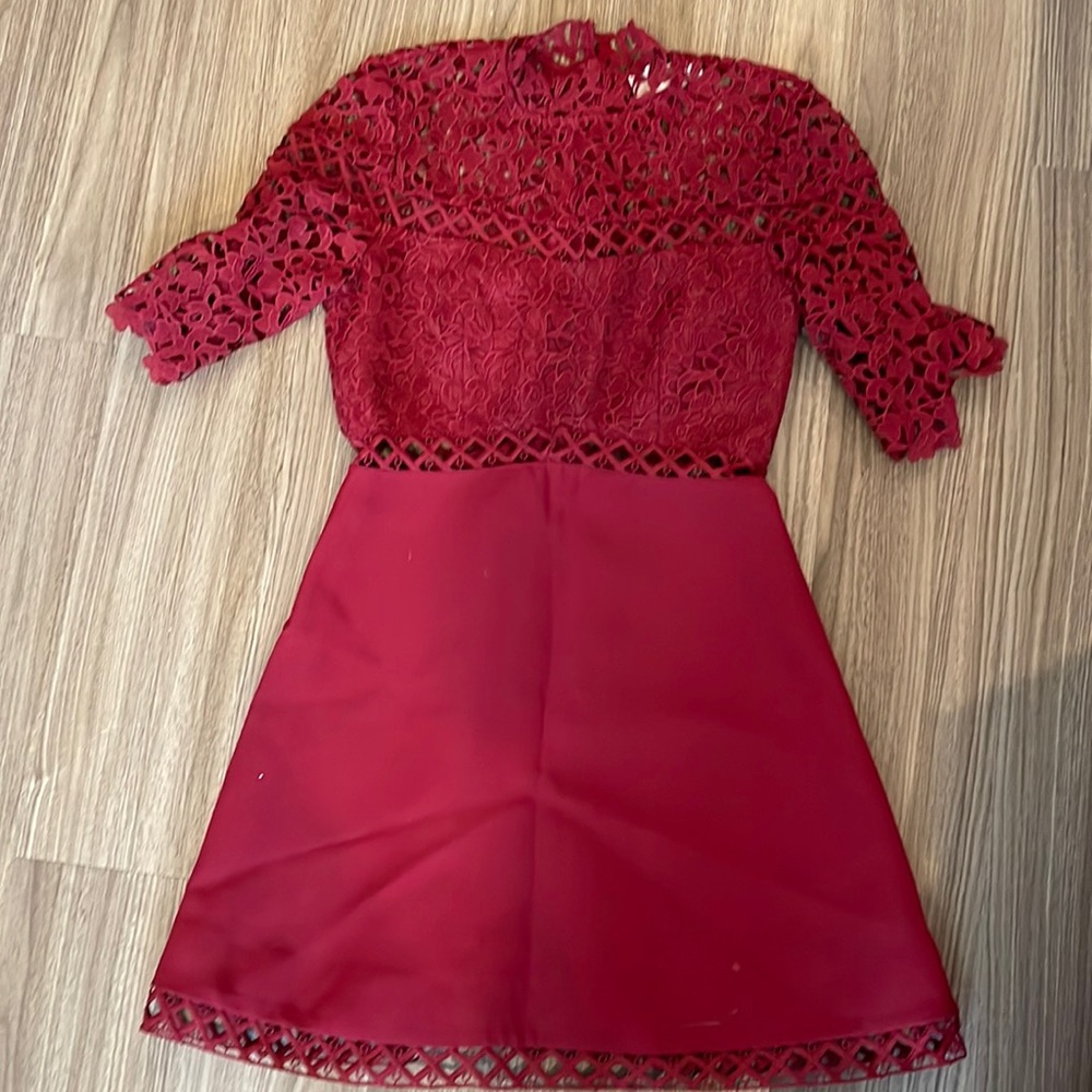 Uplifted Wine Red Lace Mini Dress